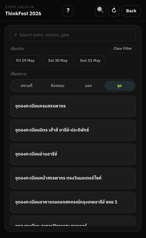 หน้าเลือก Gate ของงาน